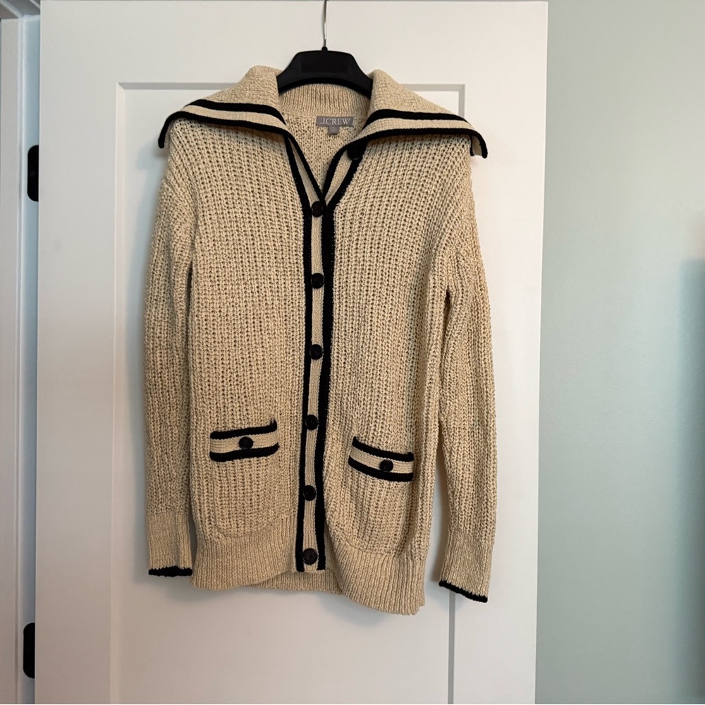 J. Crew Cream Cardigan with Black Accents
